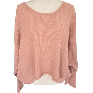 Olive + Oak Extra Baggy Large Waffle Top Crew Neck Dolman Sleeves Orange/Cork